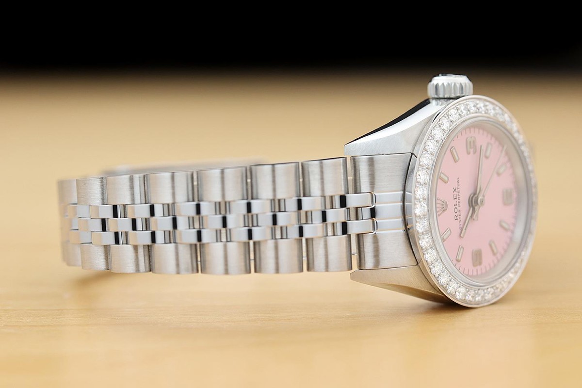 ROLEX LADIES OYSTER PERPETUAL 67180 PINK ARABIC DIAL DIAMOND ROLEX LADIES OYSTER PERPETUAL 67180 PINK ARABIC DIAL DIAMOND