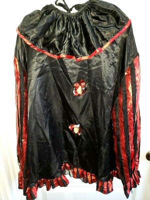 SPIRIT HALLOWEEN JESTER EVIL CLOWN SHIRT COLLAR 2 PC RED BLACK SKULLS STRIPE LGE