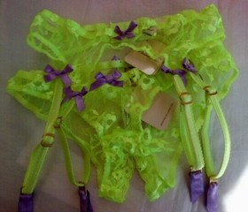 Agent Provocateur crotchless briefs S suspender belt M ouvert Brittnie NEON set
