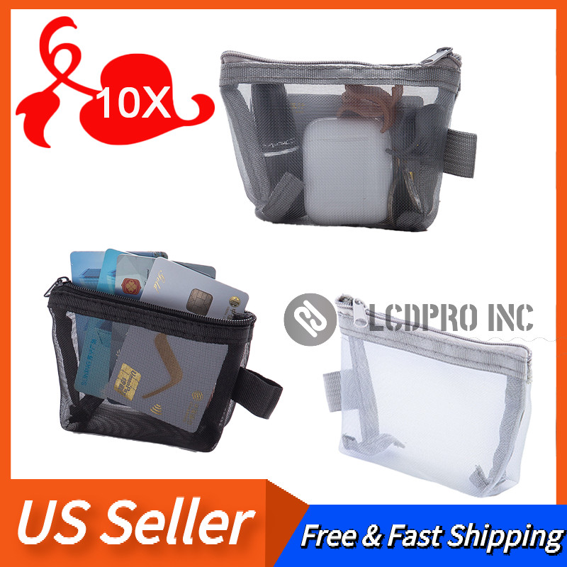10Pcs Small Zipper Pouch Mini Mesh Cosmetic Bags Nylon Coin 