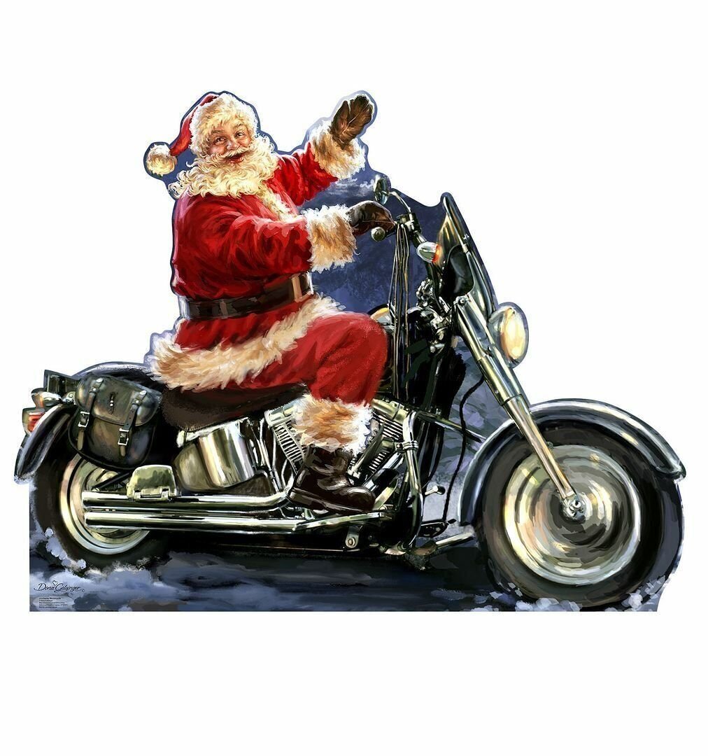 SANTA MOTORCYCLE Cardboard Cutout Standup Standee Poster - Dona Gelsinger Art