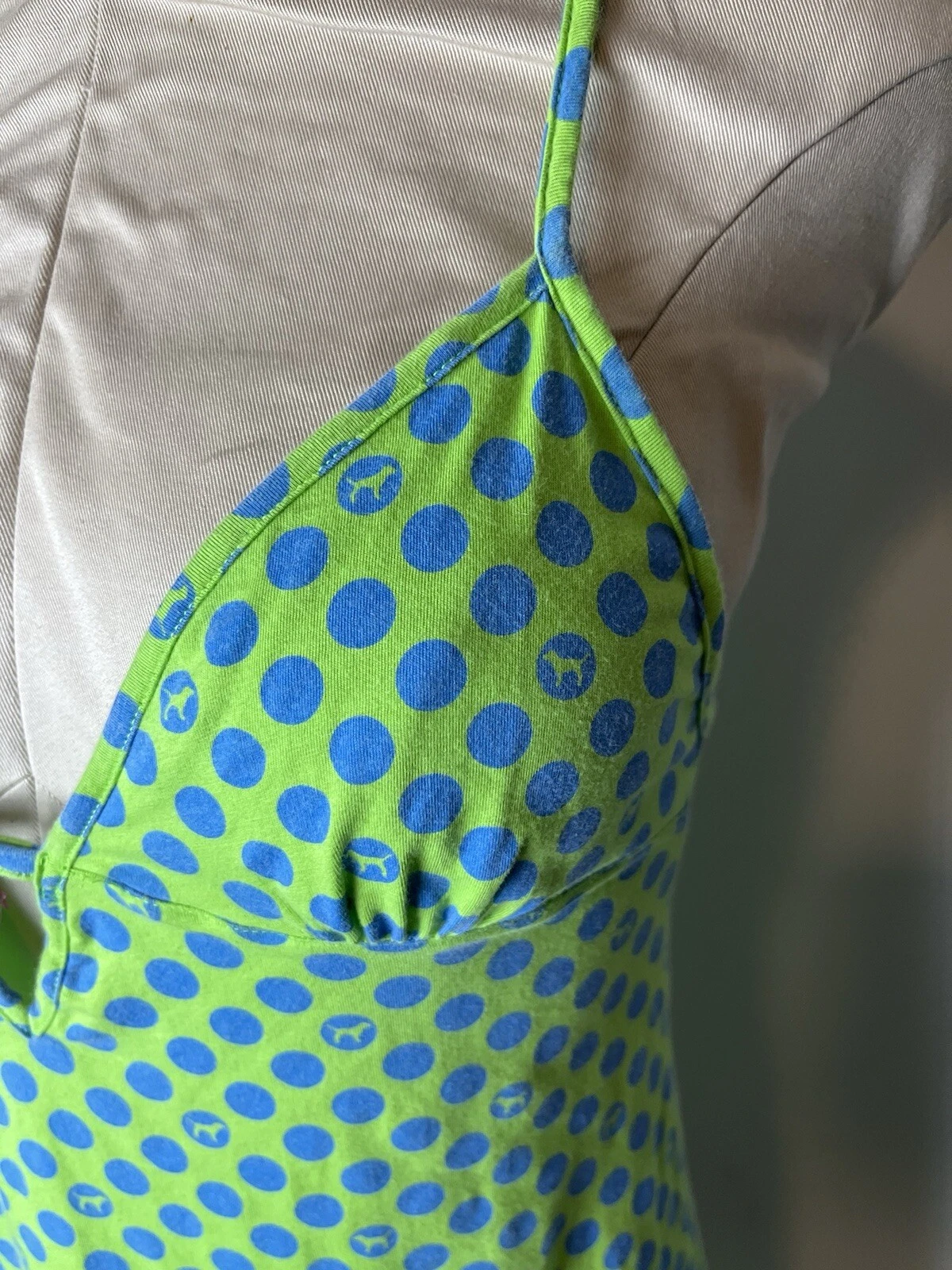 UNDERCOVER Ciondolo cane vintage Y2K Victoria Secret rosa slip piccolo verde blu a pois