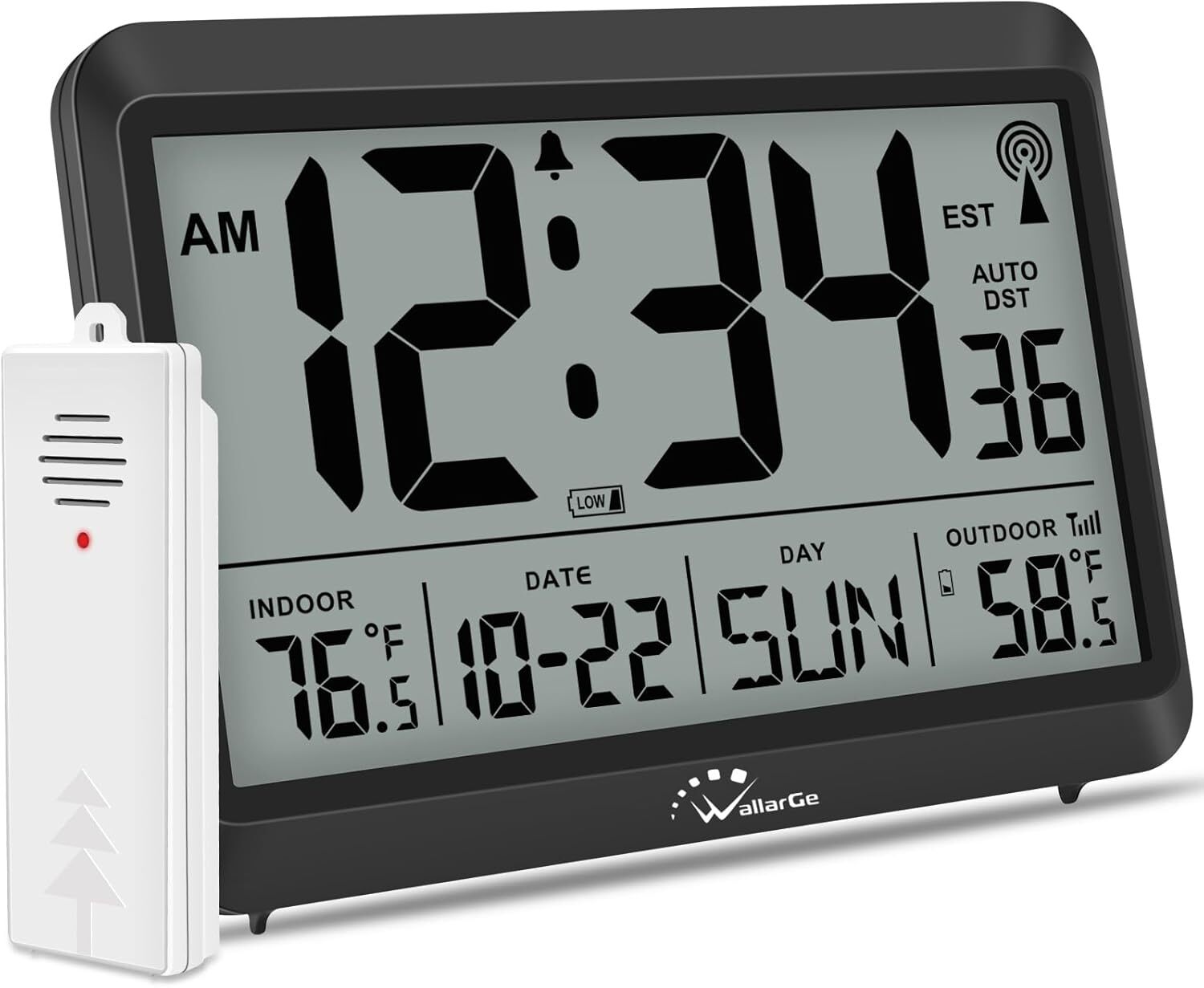Atomic Clock With Indoor Outdoor Temperature, Self-setting Digital Wall