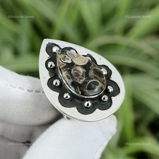 Natural Turritella Agate Gemstone Solitaire Ring Size 8 925 Sterling Silver