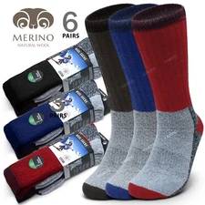 6 pairs Mens Merino Wool Socks Insulated Cold Weather Thermal Winter Socks 10-15