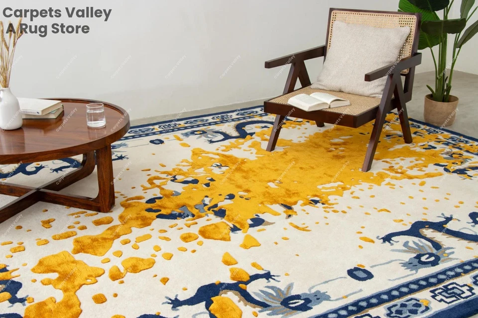 Alfombra de lana hecha a mano Dragon Gold acolchada a mano alfombra para hogar, sala, dormitorio Foto 4 de 4