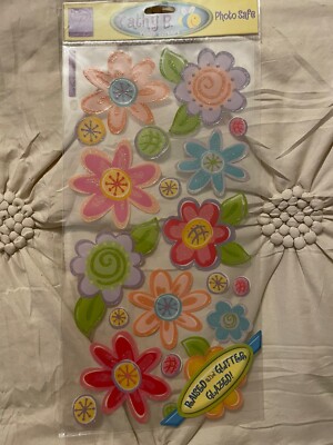 Sticko Cathy B. Vellum Stickers 14 x6.5 GLITTERED Flowers 23 PCS Scrapbooking