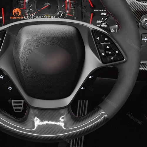 Cubierta de volante de gamuza PU fibra de carbono para Chevrolet Corvette C7 Stingray - Imagen 3 de 9