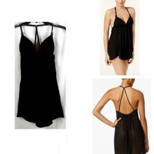 2 pc Linea Donatella Cozumel Lace-Trimmed Babydoll  G-String Black Sz S New