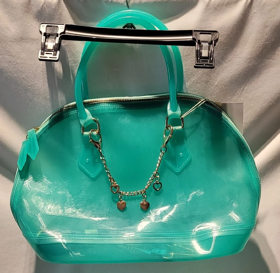 BOLSO DE MANO REPUBLIC Bolso Bandolera Jalea Turquesa, Tono Dorado Corazón Dije Cadena Foto 3 de 4