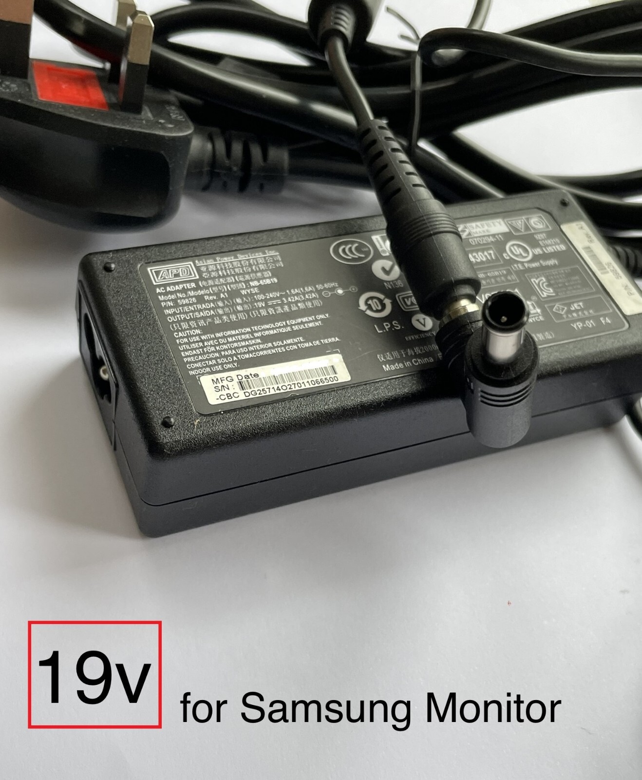 19V Compatible model Adapter for Samsung A5919_KPNL,19V 3.1A 59W Model ...