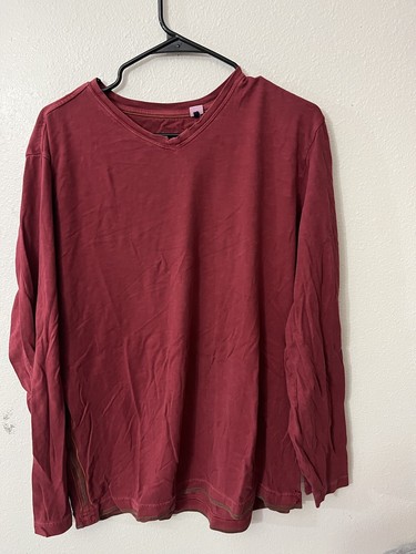 Tommy Bahama Long Sleeve V-Neck T-Shirt Vintage Wash Cotton Large Red