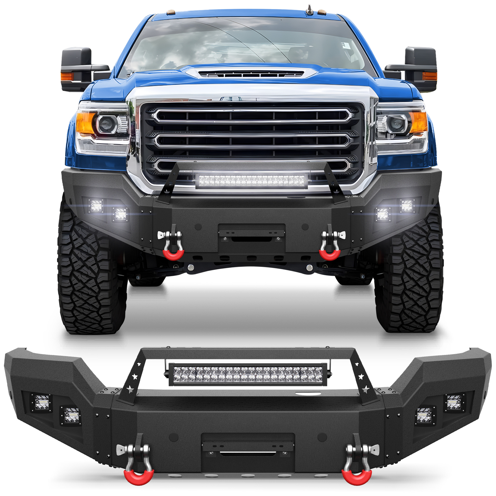 Front Bumper For 2015-2019 GMC Sierra 2500/3500 HD W/Winch Plate & LED Lights