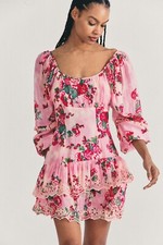 LoveShackFancy Ambrosia Dress Pink Desert Floral Mini Puff Sleeve 0 NWOT $475