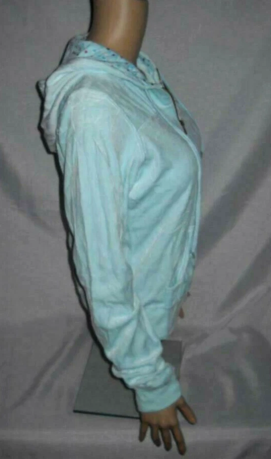 SELF ESTEEM Velour Jacket Top Shirt Juniors XL Cropped Hooded Mint Green Y2K NOS - Image 2 of 4