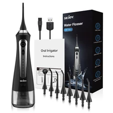 SEJOY Cordless Water Flosser Dental Oral Irrigator Travel Teeth Cleaner 8 Nozzle