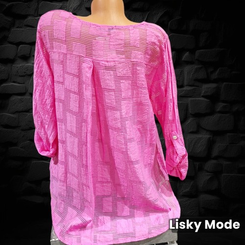 Italy Oversized Damen Blusenshirt+Top Bluse transparent mit Mesh 38 40 42 Rosa - Bild 6 von 12
