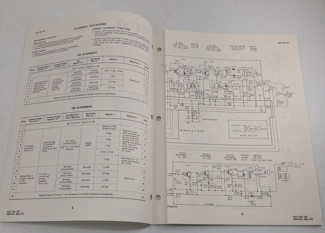 RCA Radio Service Data Model RVC 728 735 RZS 461 468 474 File 1971