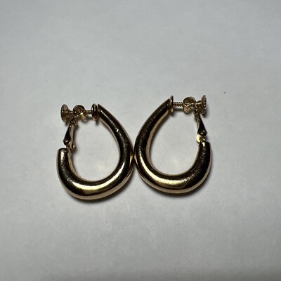Vintage NAPIER Gold Tone Oval Hoop Screw Down Clip Earrings 1 1/4''