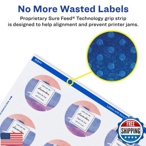 Avery Durable Waterproof Round Labels with Sure Feed, Print to The Edge, 1.5" - Picture 4 of 5