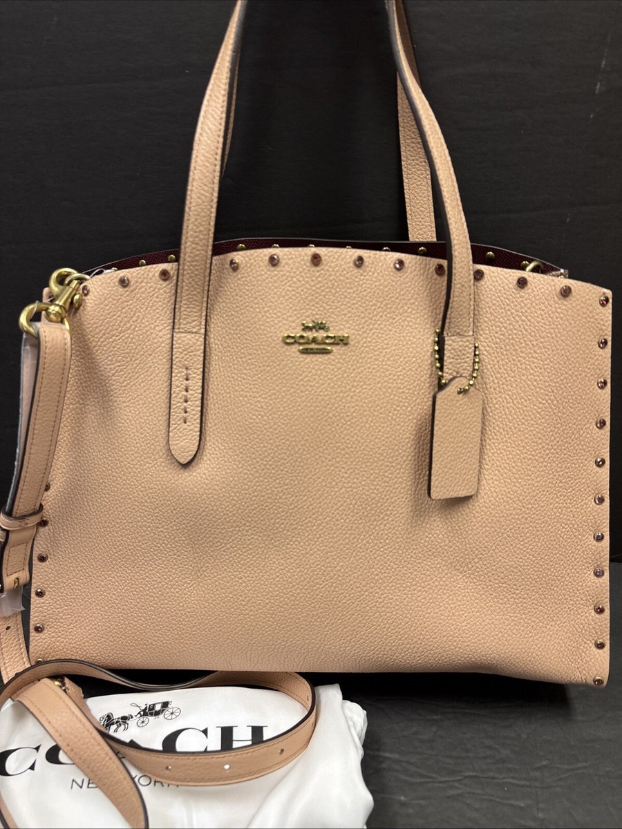Coach Charlie Carryall Crystal Rivets NUDE PINK Crossbody Shoulder