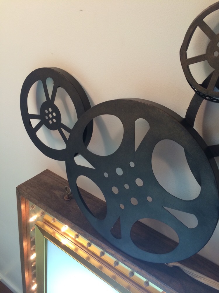 Film wheels rustic Metal Home Theater Cinema System Popcorn Stand Movies Wall