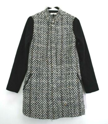 Waverly Grey Women's S Full Zip Up Tweed Wool Blend Leather Line Half Coat  Black