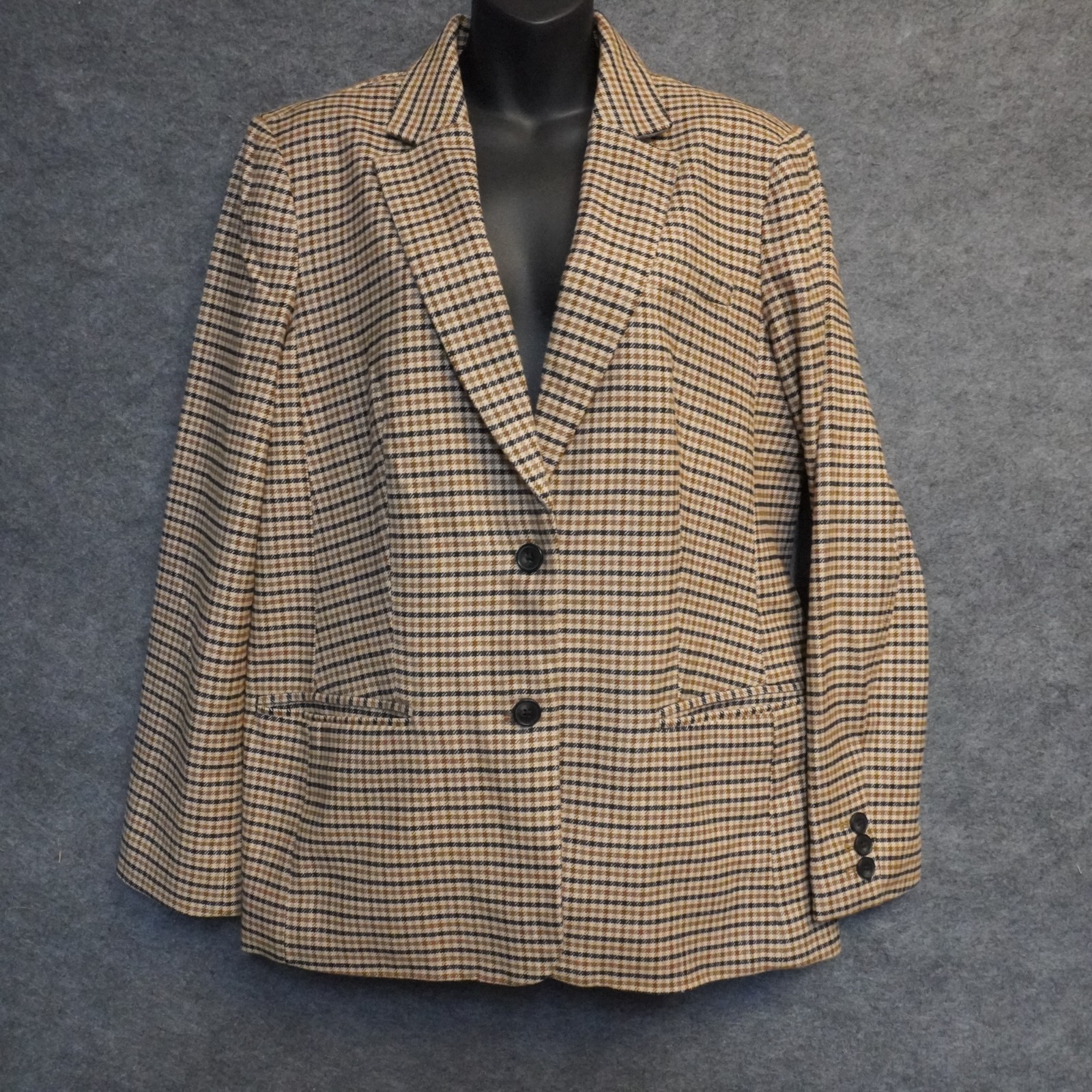 Free Assembly Women's Plaid Houndstooth Blazer Jacket Brown Tan Black Boyfriend