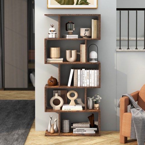 5-Tier Bookcase Bookshelf Geometric Room Divider Storage Display Shelf - Picture 5 of 8