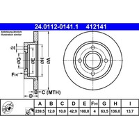 Bremsscheibe ATE 24.0112-0141.1 (2 Stk.) FüR Ford Fiesta III Courier KA