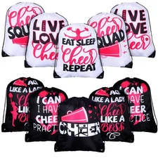 10 Pcs Cheerleaders Drawstring Backpack Bulk Cheer Drawstring Gym Bags Eat Sl...