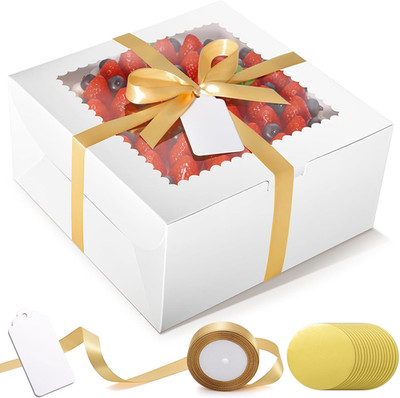 32Pcs 10 Inch Cake Boxes with Cake Boards (16Pcs White Cake Boxes, 16Pcs Cake Bo