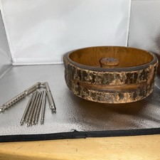 Vintage Rustic Mid Century Bark Edge Wood Nutcracker Nut Bowl With Tools 