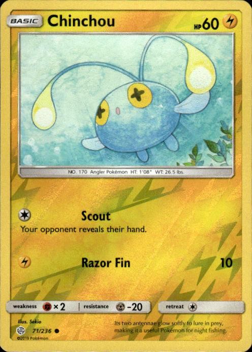 Pokemon Reverse Holo Chinchou SM - Cosmic Eclipse 71/236 LP