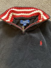 Polo Ralph Lauren Boys Navy Cotton Knit 1/4 Zip Logo Jumper Size 8