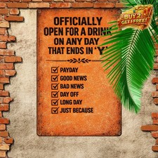 Drink on Days That Start with T Funny Bar Metal Tin Sign Decor 8x12
