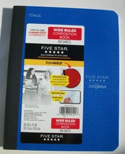 New Black Mead Five Star Composition Notebook 100 Sheets Wide Ruled Blue School
