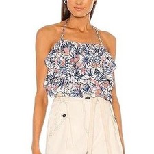 Line & Dot Floral Ruffle Halter Top - Pink an...