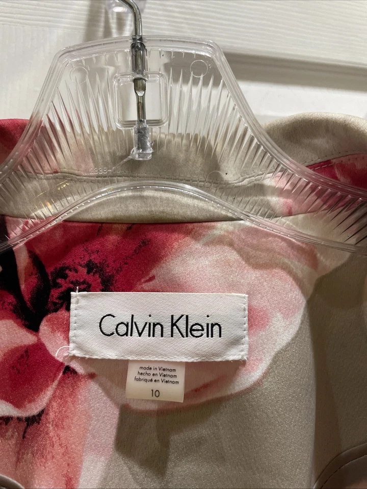 Chaqueta abierta para mujer Calvin Klein manga 3/4 preciosa beige rosa floral talla 10 Foto 2 de 3