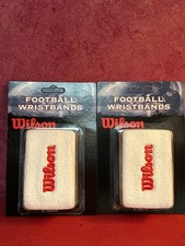 WILSON Football Wristbands White with Red Logo 2 Inch Size New In Package 2 Pack