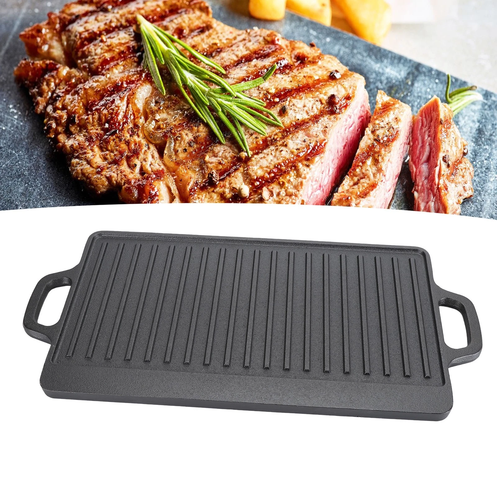 Cast Iron Rectangular Griddle Double Ears Cast Iron Griddle for BBQ Grill Gas
Opens in a new window