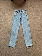 Pull&Bear Blue High Waist Straight Leg Jeans Frayed Hems size Eur 34 (UK 6)  L27