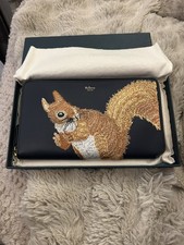 Mulberry Squirrel Embroidered Smooth Calf Leather Clutch Bag / Purse / Pouch 