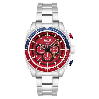AVI-8 Hawker Hunter Atlas Dual Time Chronograph Crimson Red Watch - Brand New