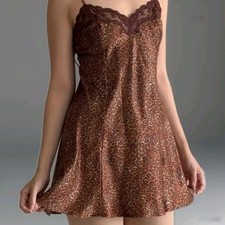 Victoria Secret Size Large Satin Lingerie Slip Dress Chemise Leopard Pattern