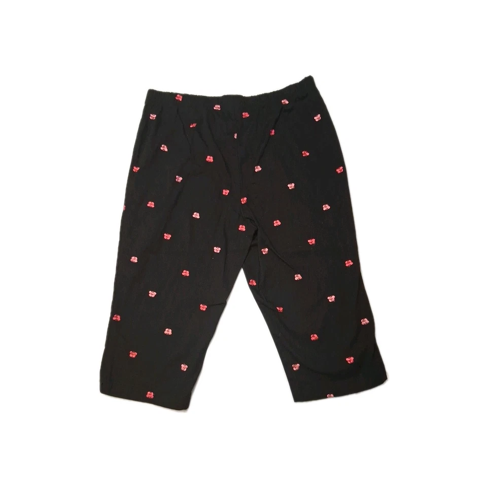 Pantalones capri para mujer ciervo blanco talla 16 negros con mariposas rosadas bordadas Foto 3 de 4