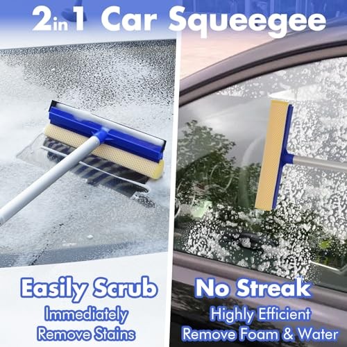 62'' Car Wash Brush with Long Handle, Scratch-Free Car Wash Mop Kit with Wheel 