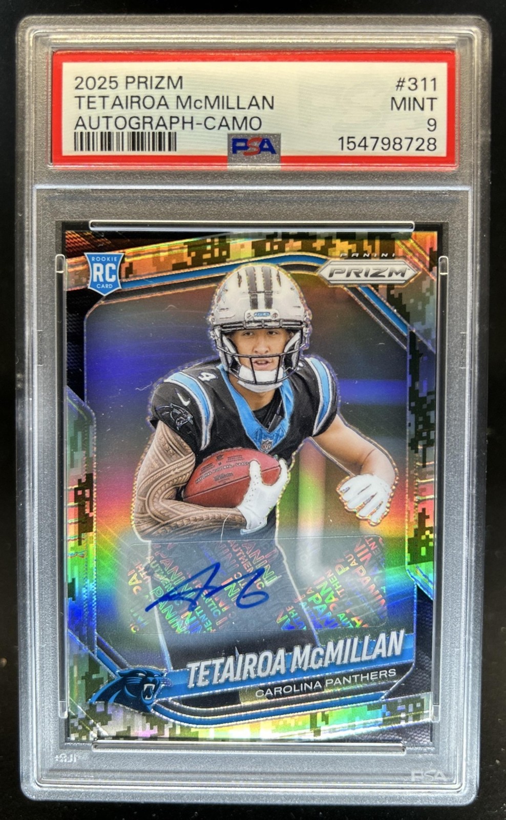 2025 Panini Prizm Tetairoa McMillan Rookie Auto RC Camo #/25 Panthers PSA 9