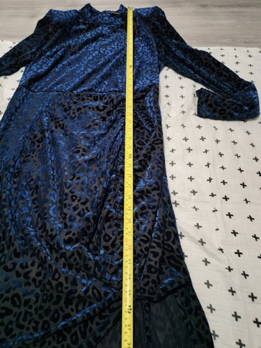Plt blue velvet longsleeve ruched side dipped hem midi maxi dress size UK 16 - Picture 13 of 17