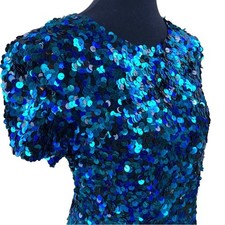 Vintage Lawrence Kazar Short Sleeve Sequin Covered Silk Blouse Size M/L